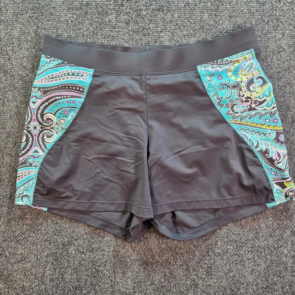 Athleta Swim Shorts Womens Small Grey Paisley Board Shorts Built-in Liner Active